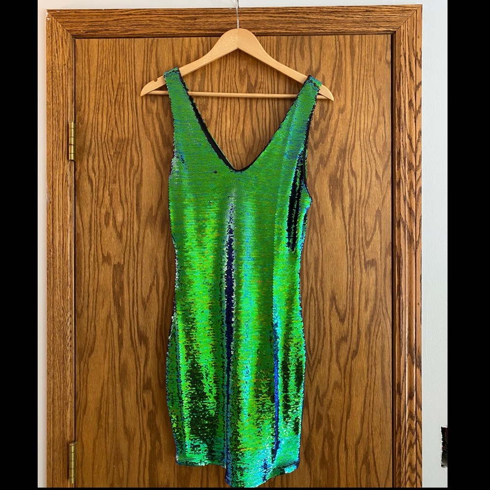 Charlotte Russe Green and Blue Sequin Dress Sz M